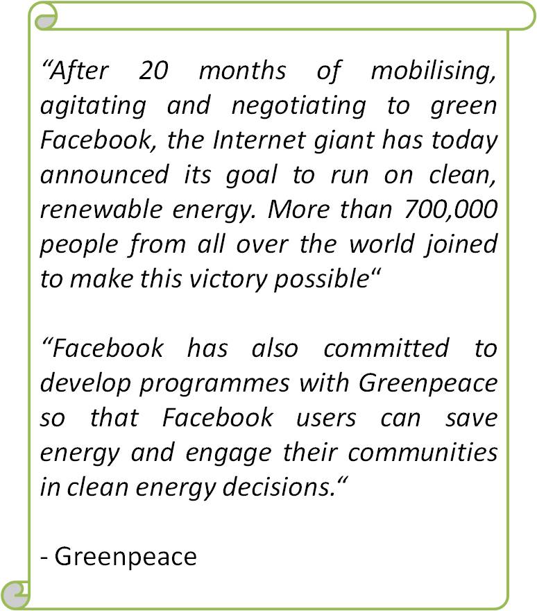 Facebook convinced to shift to Renewable energy